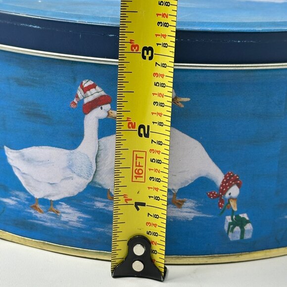 Winter Goose Cookie Tins Round Blue Holiday Geese On Ice Set of 2 Nesting - Picture 11 of 13